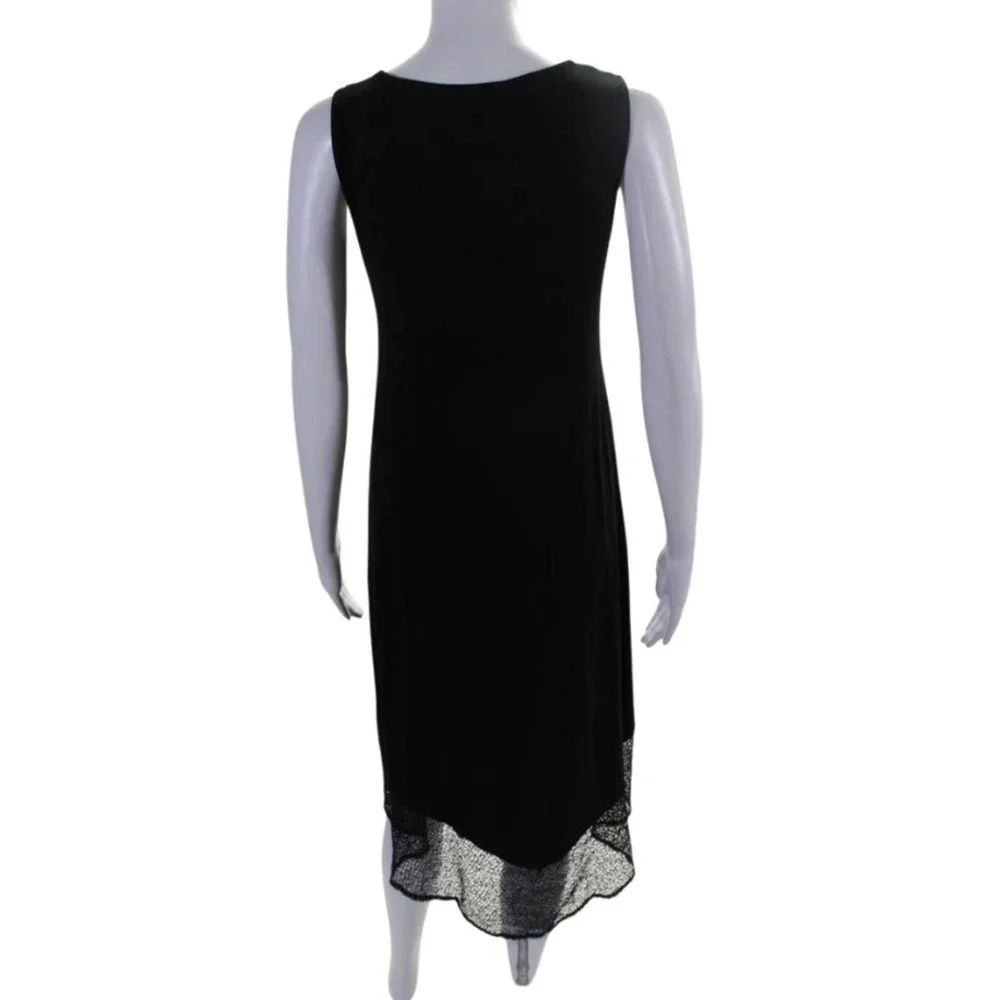 Eileen Fisher Black Sleeveless Midi Dress Knit‎ Jersey Lace Hem